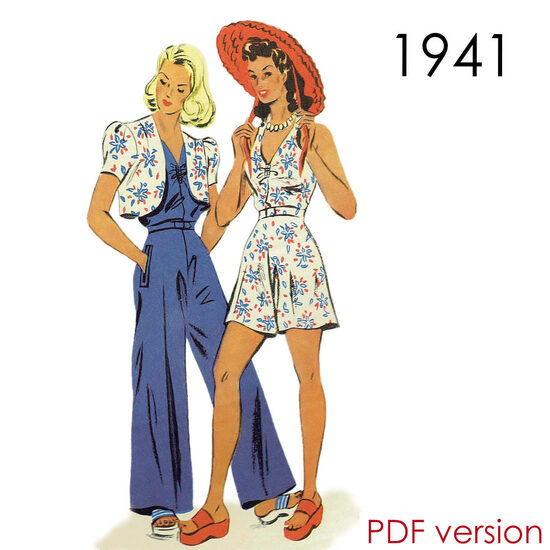 1941 Pantsuit 112 cm (44") bust. PDF pattern.